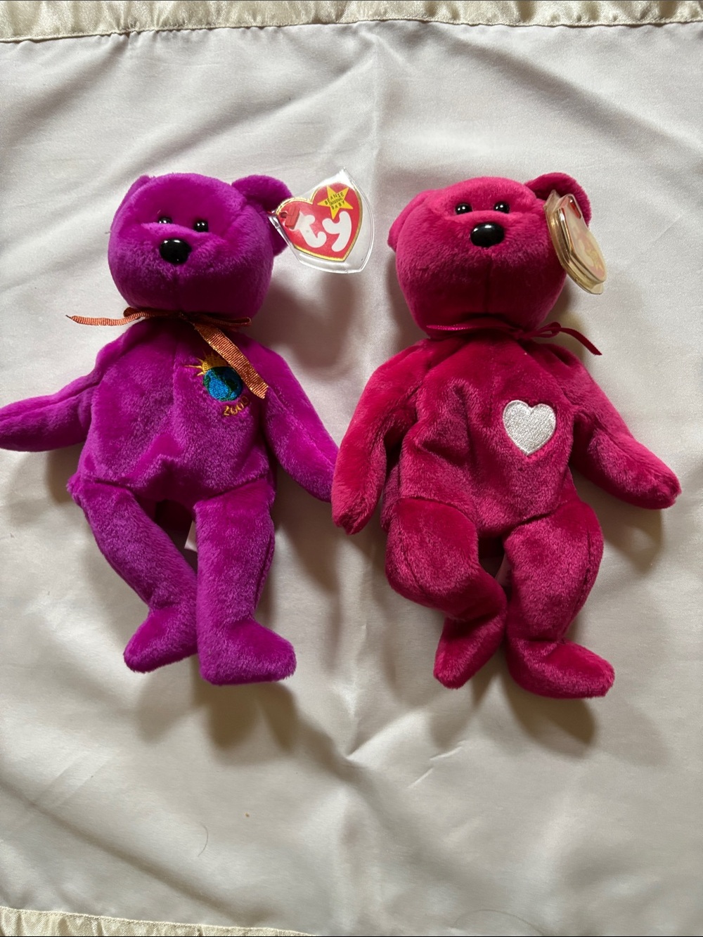 Vintage Ty Plush Beanie Babies  in Magenta/Fuchsia. “Millennium” and “Valentina”